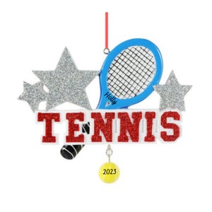 Personalized Tennis Ornament - Tennis Player Ornament - Tennis Racquet and Ball Christmas Ornament - Tennis Team Gift - Tennis Coach