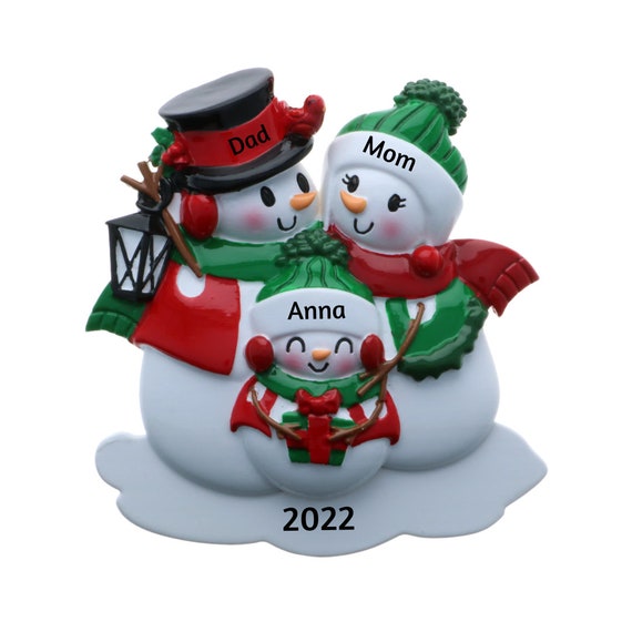 Snowman Family of 3, Snowman Family Personalized Christmas Ornament 2022