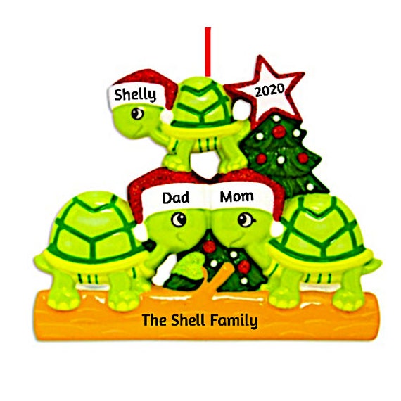 3 Turtle Family Personalized Ornament - Tortoise Family of Three - Hand Personalized Christmas Ornament 2022