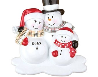 Expecting Family Ornament - Snowman Family Personalized Ornament - Pregnant Christmas Ornament - Expecting Christmas Ornament