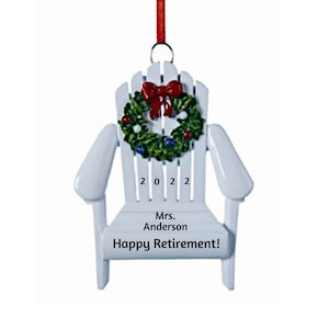 Personalized Beach Chair Ornament - White Adirondack Beach Chair with Festive Holiday Wreath  Ornament - Beach Ornaments - Nautical Ornament
