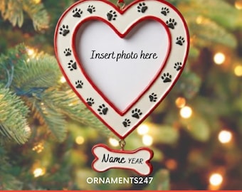Cornice portafoto personalizzata per animali domestici, ornamento natalizio / Cuore portafoto personalizzato per cani e gatti / Cornice commemorativa per animali domestici / Ornamento natalizio personalizzato per animali domestici