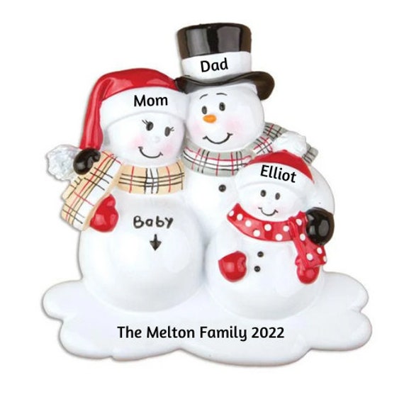 3 Expecting Snowmen Family Personalized Ornament - Expecting a Baby - Family of Three - We're Expecting! - Personalized Christmas Ornament