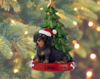 Personalized Dachshund Dog Ornament | Dachshund with Santa Hat by Festive Christmas Tree Personalized Christmas Ornament  2026