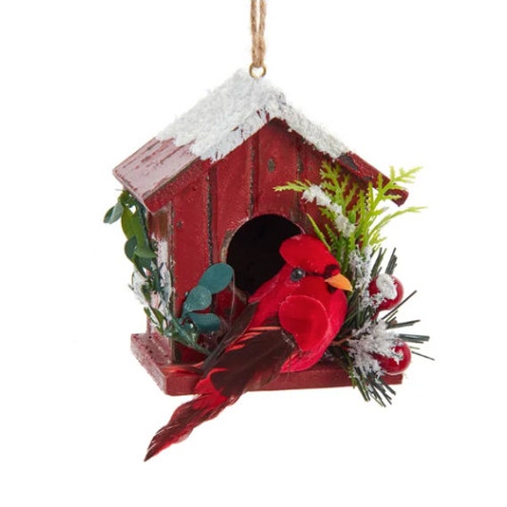 Red Cardinal Birdhouse Holiday Christmas Ornament