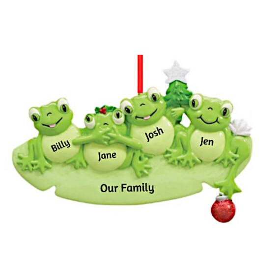 4 Frogs Family Personalized Christmas Ornament - Four Frogs on a Lily Pad Hand Personalized Christmas Ornament 2022