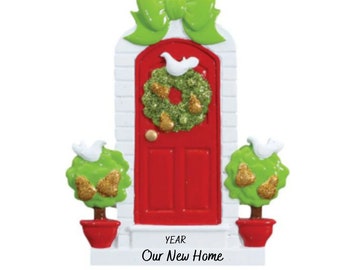 Personalized New Home Ornament - New Apartment Ornament - First Home Ornament - New Home Ornament - Red Partridge Door with Dove & Pear Tree
