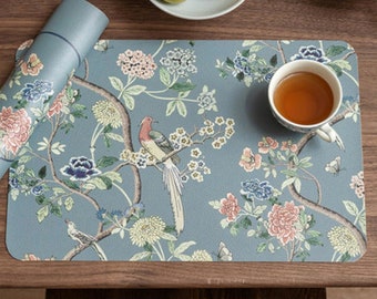 Zen Placemats(Set of 2)/Chinoiserie Placemats / Floral Placemats/Premium Vinyl Placemats/Washable Table Placemats/Stylish Placemats/Gift