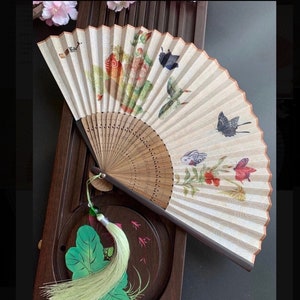 Chinese Brush Painting Hand Folding Fan/ Butterfly Painting Hand Folding Fan/Cat Painting Hand Holding Fan/Hanfu Hand Fan/Bamboo Fan/Gift