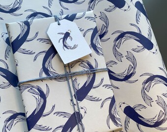 Chinese Koi Fish Print Gift Wrap( including free Gift Tags&Twine)/Large Luxury Gift Wrap/50x73cm/Handmade Crafting Paper/Gift Wrapping UK