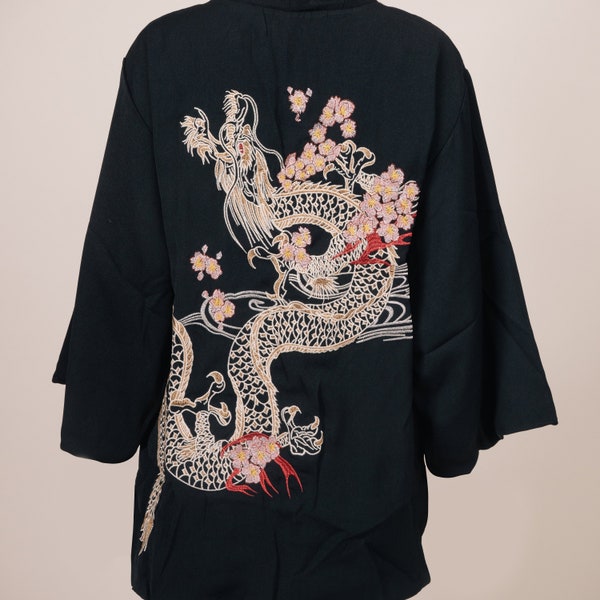 Kimono drago ricamato/Abito kimono/Regalo giapponese/Cardigan ricamato/Giacca kimono/Kimono unisex/Regalo