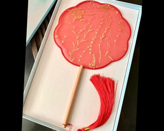 Delicate Handmade Golden Leaf Wedding Hand FanHandheld FanChinese Ancient Style Round FanDancing Cosplay Wedding PartyOriental Gift