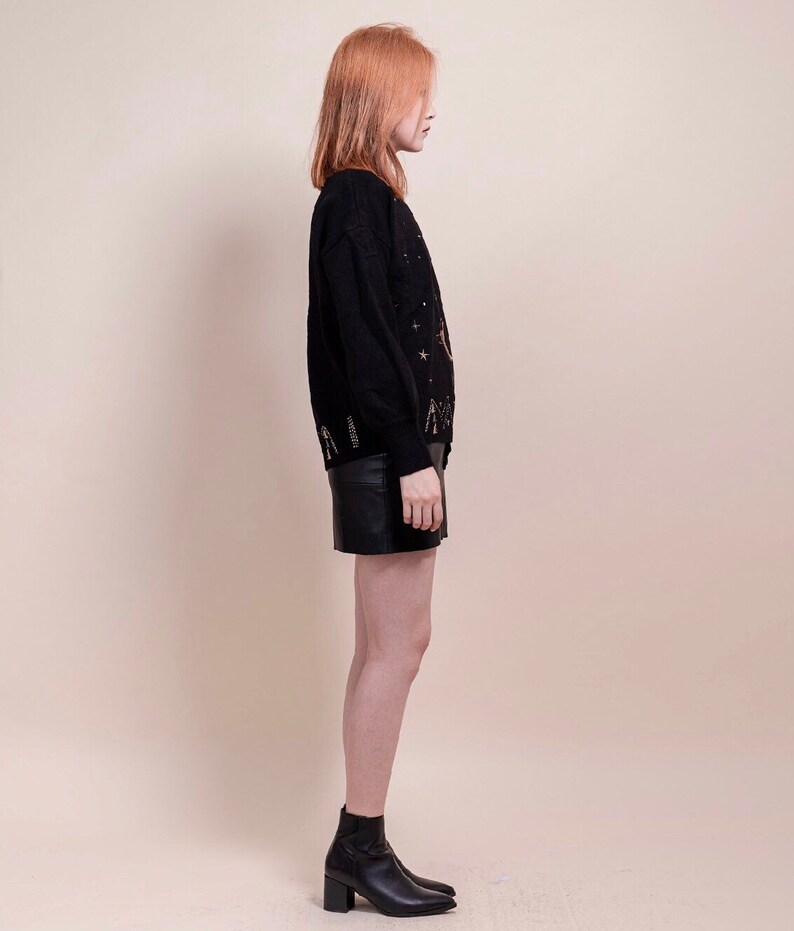 Galaxy Embroidered Sweater Stars Embroidered Jumper KnitwearPull Over Black Sweater