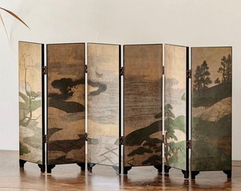 Antique Style Japanese Folding Table Screen/ Edo Period Inspired Table Screen/ Beautiful 6 Panel Folding Screen/Mini Table Top Divider/Gift