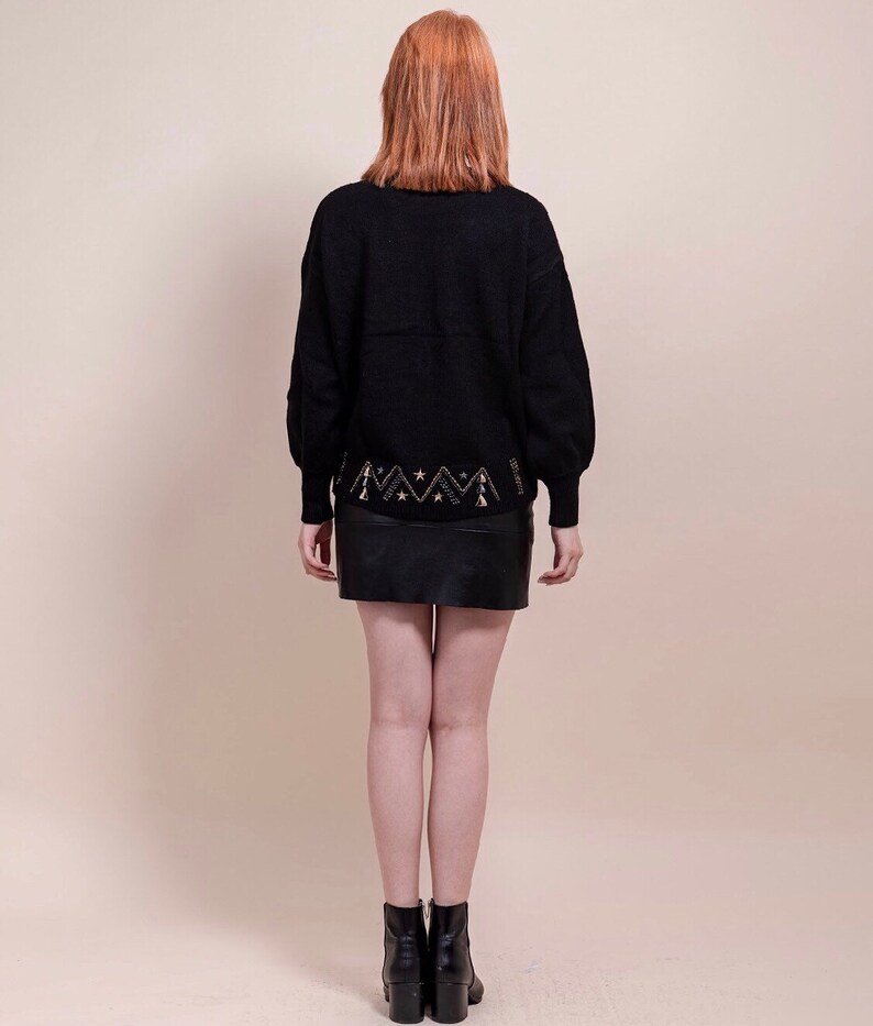 Galaxy Embroidered Sweater Stars Embroidered Jumper KnitwearPull Over Black Sweater