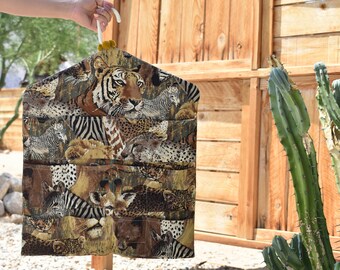 Vintage Animal Print Hanging Jewelry Organizer, Closet Storage For Hair Accessories, Makeup, Necklaces, Bracelets & Earrings With 12 pockets