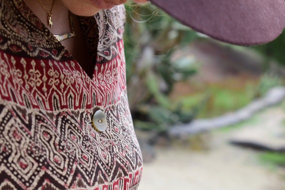 Vintage Puff Sleeve Silk Womens Tunic, Paisley Pr… - image 6