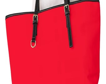 Fire Engine Red PU Leather Shoulder Tote Bag Purse