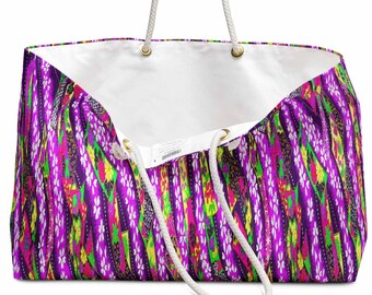 Chiyogami Mardi Gras Pink Stripes Oversize Tote Bag