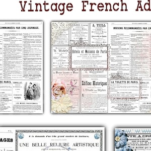 20-Pages Vintage French Newsprint Kit: Ephemera Paper Ads for Junk Journals (Digital Download) Antique France Script Advertisements 1800