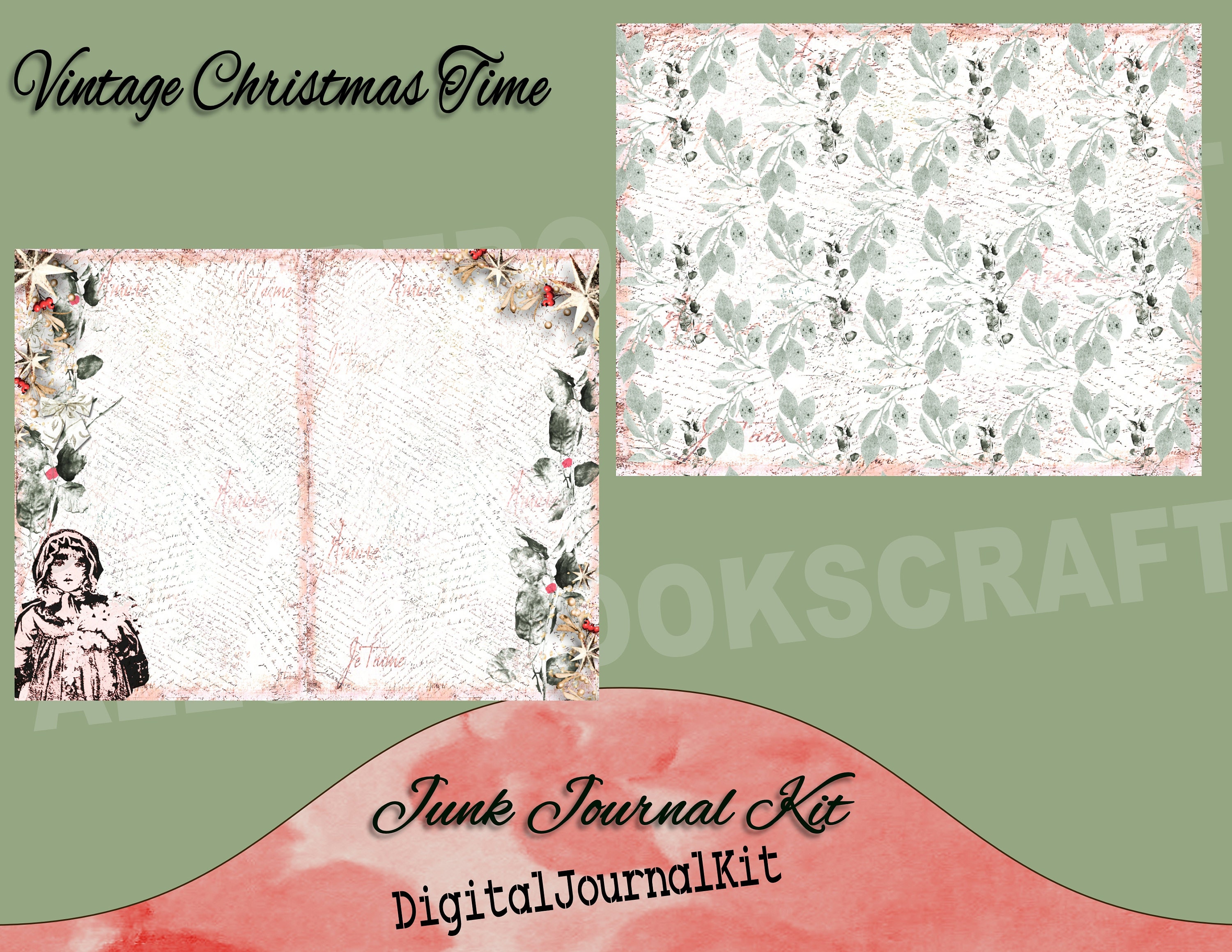 10-pages Vintage Christmas Junk Journal Kit: Holiday Ephemera, Tags ...