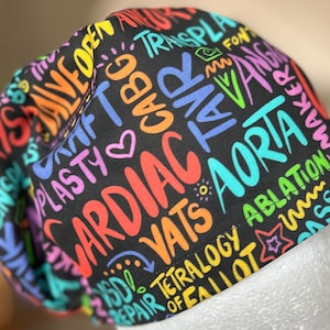 Scrub hat, Scrub cap, Surgical cap, PPE. Womens. Cardiac Scribbles