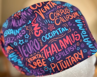 Handmade Neuro Scribbles Scrub Cap, Women's Surgical Hat