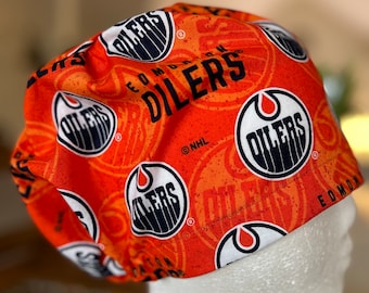 Edmonton Oilers Scrub Cap, NHL Cotton Surgical Hat, Handmade