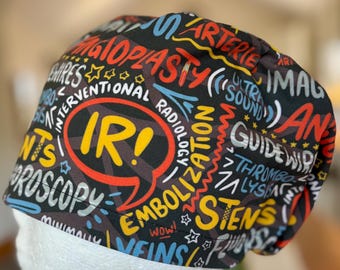 Scrub hat, Scrub cap, Surgical cap, PPE. Womens.  Interventional Radiology Scribbles