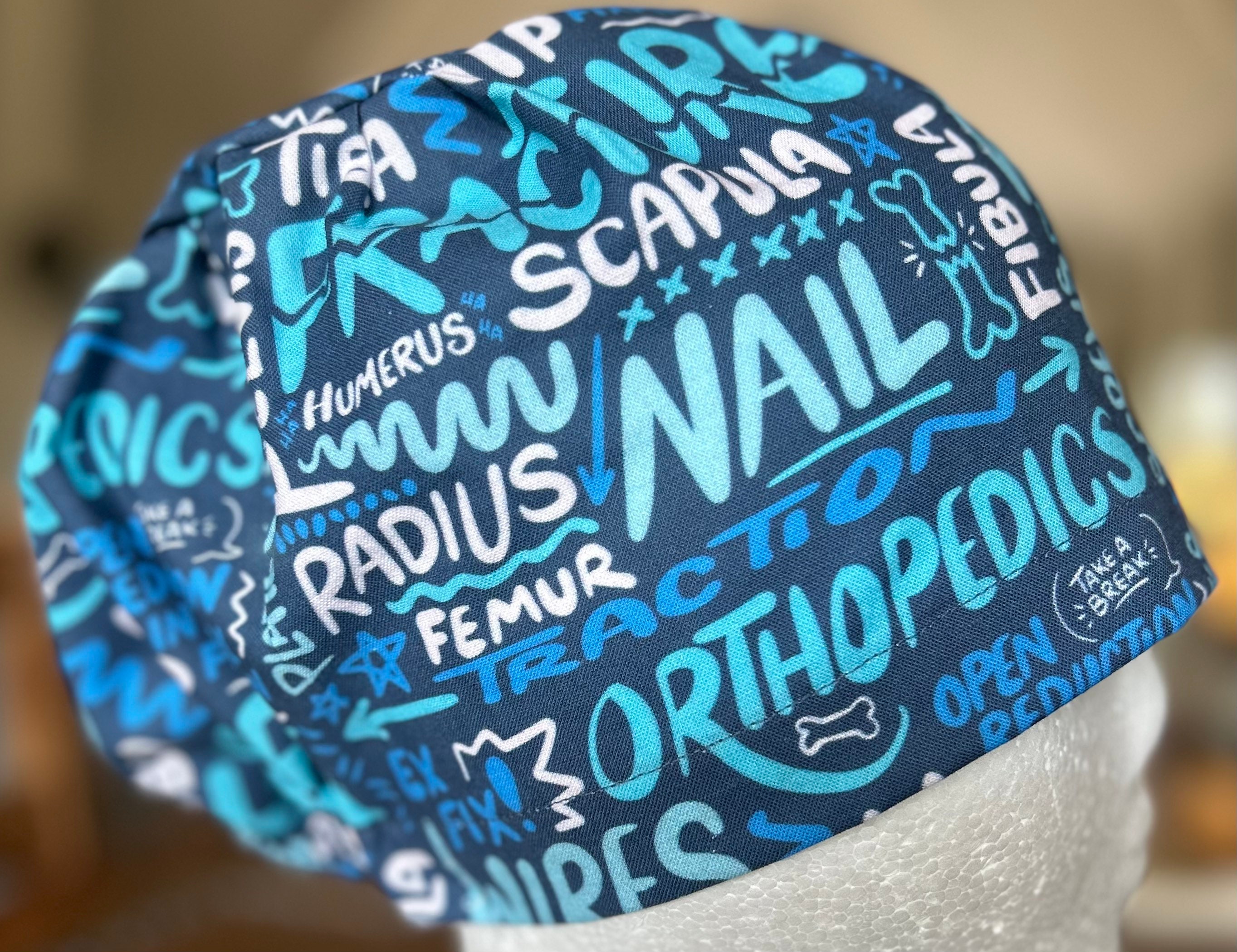 Scrub hat, Scrub cap, Surgical cap, PPE. Womens. Orthopaedic Scribbles