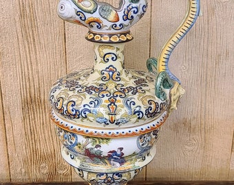 Antique 19th Century Italian Majolica Pitcher Ewer Pouring Vessel