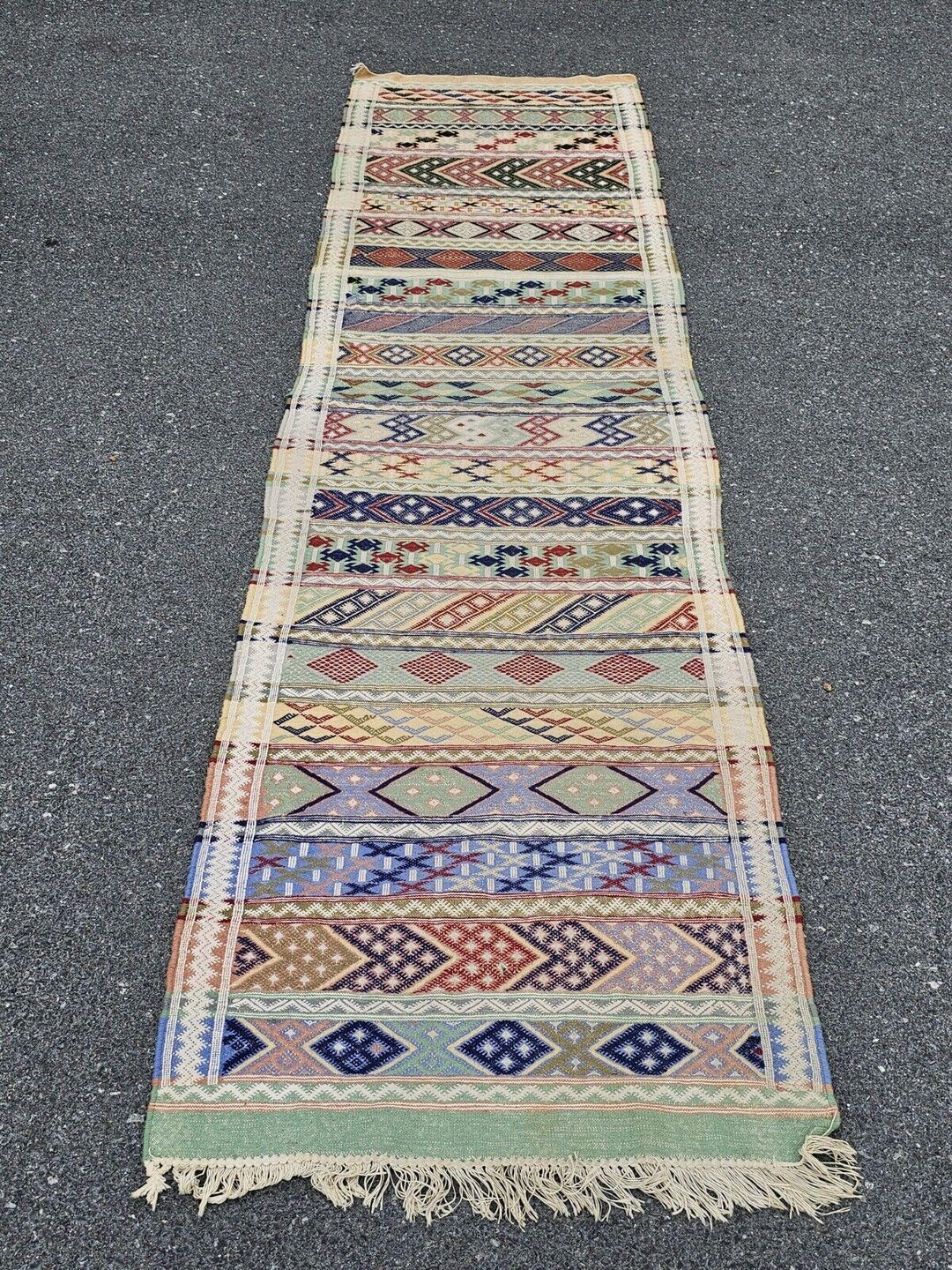 Vtg Native American? Handmade Tribal Rug Runner Handwoven 9 Foot (116 ...