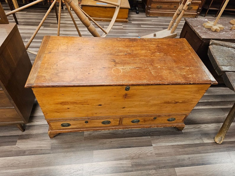 Early Antique Pine Blanket Chest Trunk W 2 Drawers Nice Dovetail Local