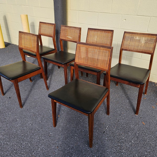 Mid Century Walnut Cane Back Dining Chairs Set Of 6 Jack Cartwright? Needs Work Local Pick Up