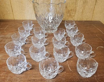 Rogaska Gallia Punch Bowl Set 9.5 Inch Punch Bowl With 17 Cups