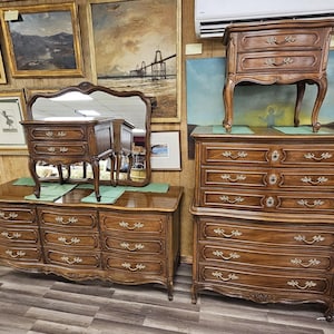 Thomasville French Provincial Style Bedroom Set Highboy & Long Dressers