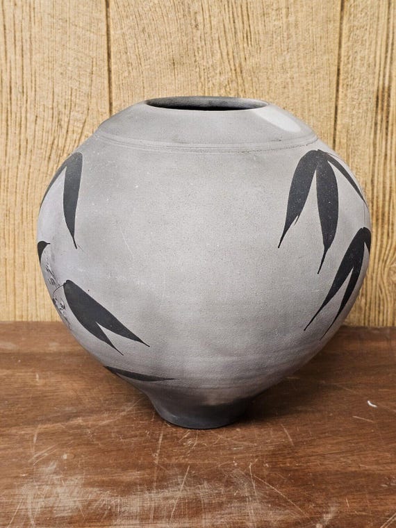 A Jeffrey Zigulis Raku Vase Signed With Bamboo Le… - image 2