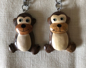 Set of 2 Bear Keychains - Handmade Wooden Keychain - Wooden Bear Keyring - Wooden Animal Keyring - Free Shipping