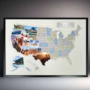 Personalisierte 50 US-Staten Fotokarte - Eine einzigartige USA-Reisecollage, Erstellen Sie Ihre eigene US-Reisefotokarte zu Hause, erhältlich mit Rahmen