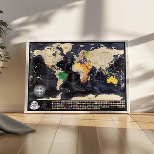 Gepersonaliseerde kraskaart, wereldkaart met landvlaggen, beste verjaardagscadeau, gepersonaliseerd cadeau, origineel cadeau voor reiziger, gemaakt in EU