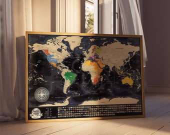 Mapa del mundo para rascar: regalo de cumpleaños personalizado, rasca tus viajes, mapa de viajes para rascar, el mejor regalo para viajeros, mapa del mundo, hecho en Europa