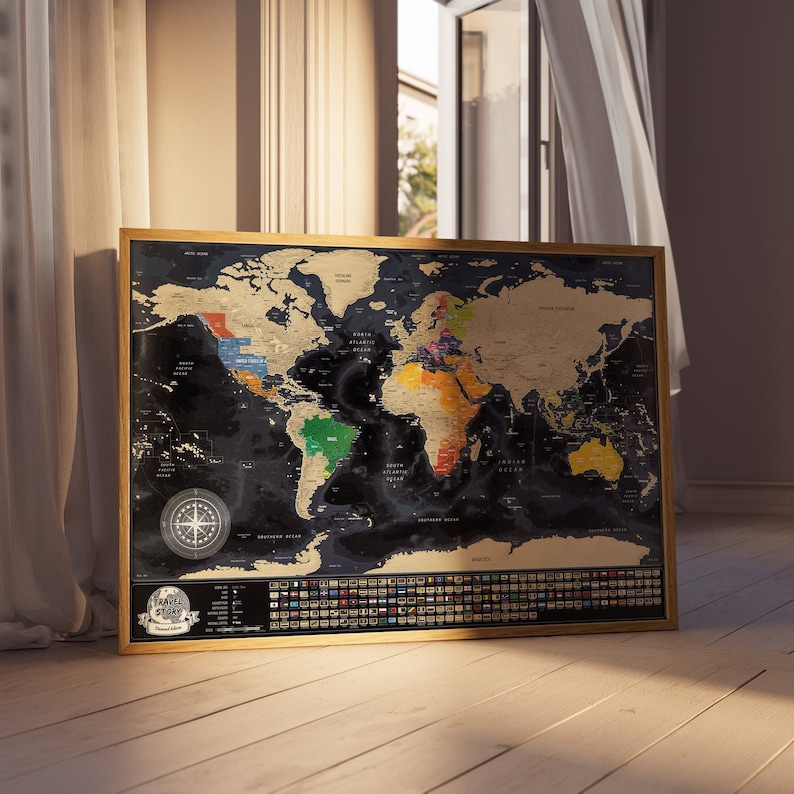 personalized scratch off travel map - best birthday gift, scratch your travels, scratch world map, travelers gift, world map, made in europe, map with wooden frame, map with country flags, weeding gift, travel scratch map, world map scratch off