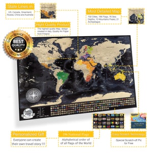 personalized scratch off travel map - best birthday gift, scratch your travels, scratch world map, travelers gift, world map, made in europe, map with wooden frame, map with country flags, weeding gift, travel scratch map, world map scratch off
