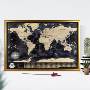 Scratch World Map with State lines in US, Canada, Greenland, Russia, China and Australia, all Countries Borders are clearly marked Oceans, Seas, Rivers, Lakes, Cities, Names of Countries and Capitals
Scratch travel map with countries flags