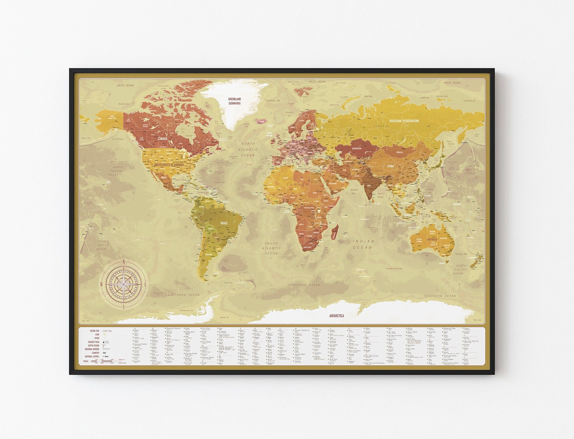 Vintage Map High Resolution World Capitals Map, Printable Wall Map