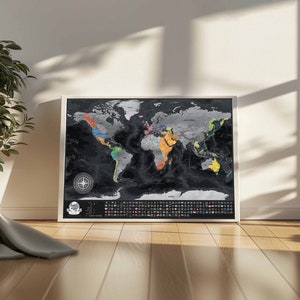 Mappa da viaggio da grattare - Regali personalizzati - Miglior regalo di compleanno - Mappa del mondo con bandiere - Mappa da grattare - Mappa disponibile con cornice, Made in EU