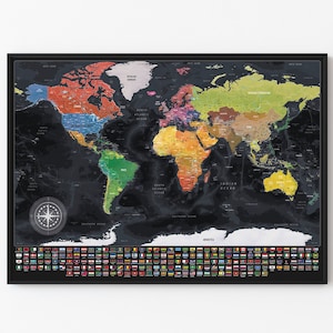 国旗付き世界地図、世界地図ウォールアートポスター、印刷可能な地図、パーソナライズされた地図、世界地図アートプリント、デジタル世界地図、即時ダウンロード
