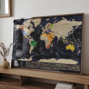 personalized scratch off travel map - best birthday gift, scratch your travels, scratch world map, travelers gift, world map, made in europe, map with wooden frame, map with country flags, weeding gift, travel scratch map, world map scratch off