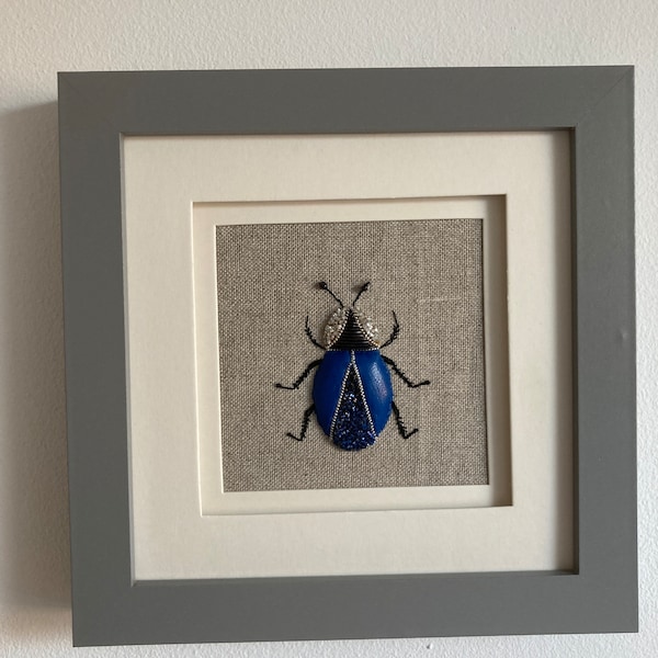 Hand Embroidered Blue Beetle