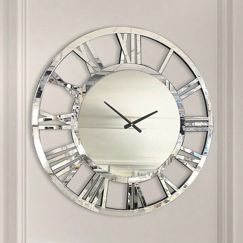 Modern Clock for Home Decor Roman Numeral Wall Clock Mirror Etsy UK